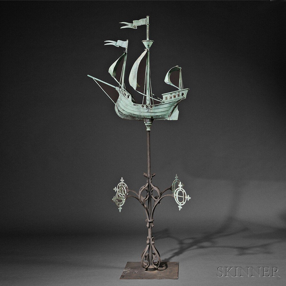 Appraisal: Molded and Sheet Copper and Wrought Iron Galleon Weathervane and