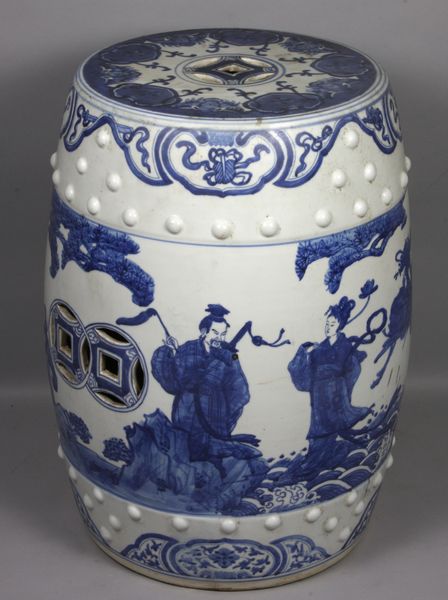 Appraisal: th Century Chinese Canton blue and white porcelain garden seat