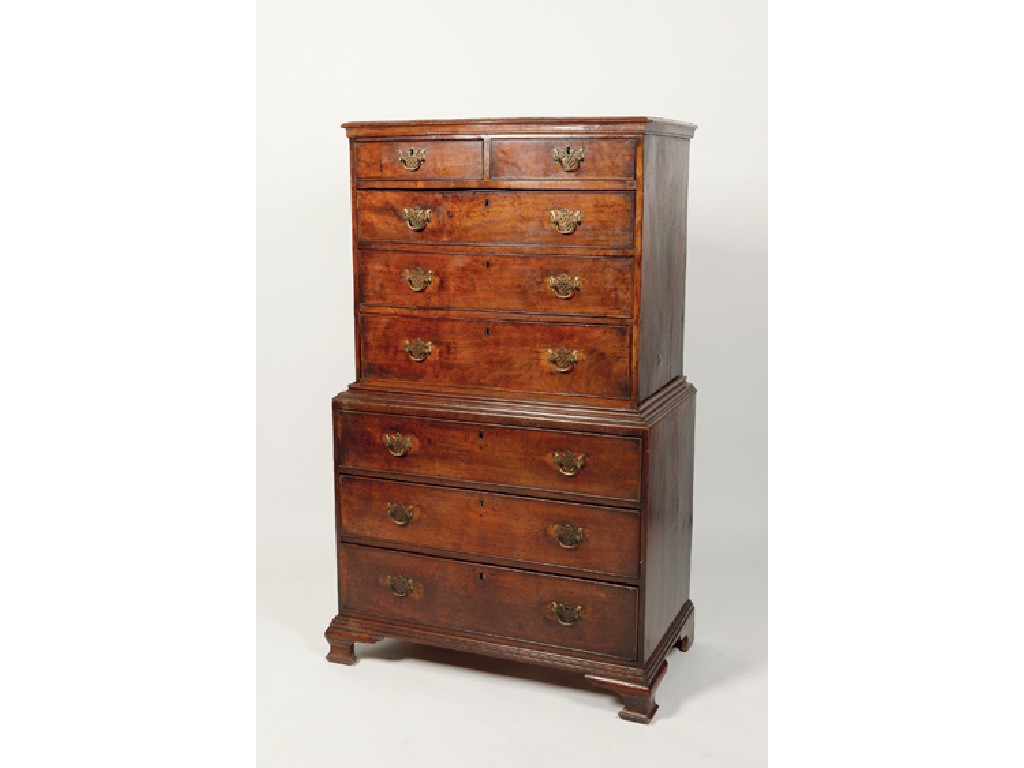 Appraisal: A GEORGE III MAHOGANY CHEST ON CHEST the upper section