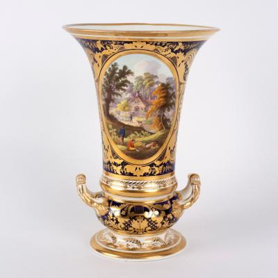 Appraisal: A Derby blue ground trumpet-shaped vase painted with figures before