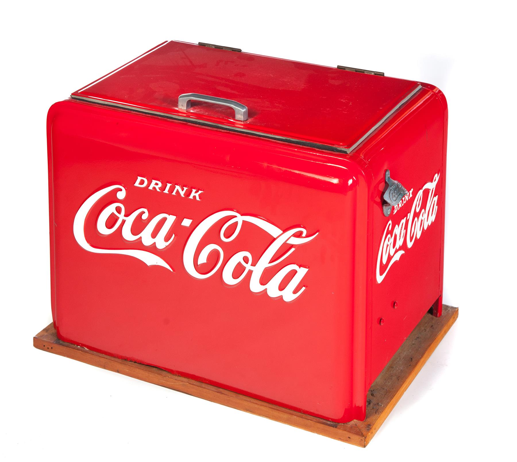 Appraisal: COCA-COLA ICE CHEST ON BASE American th century Large restored