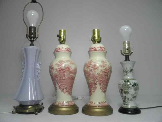 Appraisal: Lot of four porcelain and ceramic table lamps Includes a