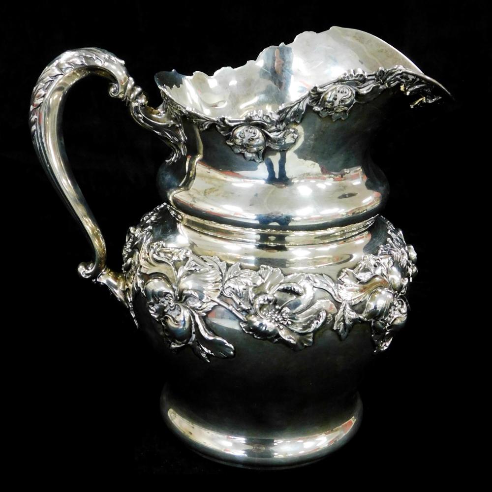 Appraisal: STERLING Black Starr Frost sterling pitcher with flower and acanthus