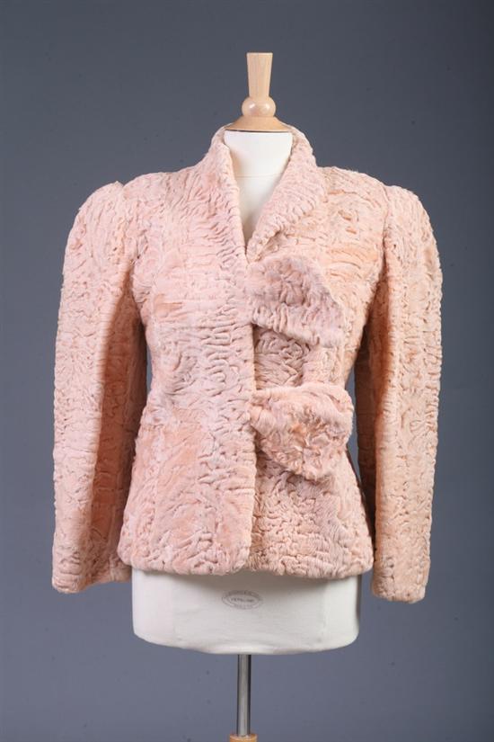 Appraisal: LADY'S VINTAGE PINK PERSIAN LAMB COAT s Hip-length with pink