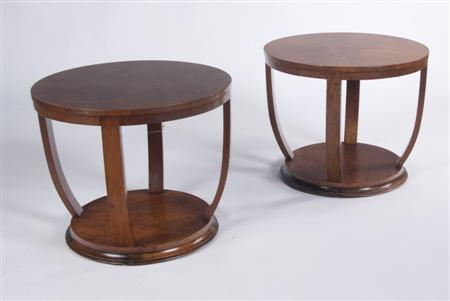 Appraisal: ART DECO NEAR PAIR OF OCCASIONAL TABLES S walnut veneers