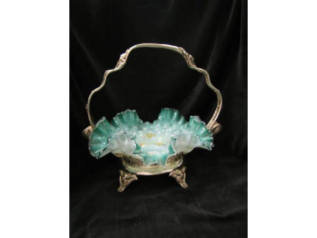 Appraisal: Victorian Silverplate Brides Basket art glass bowl enameled floral diameter