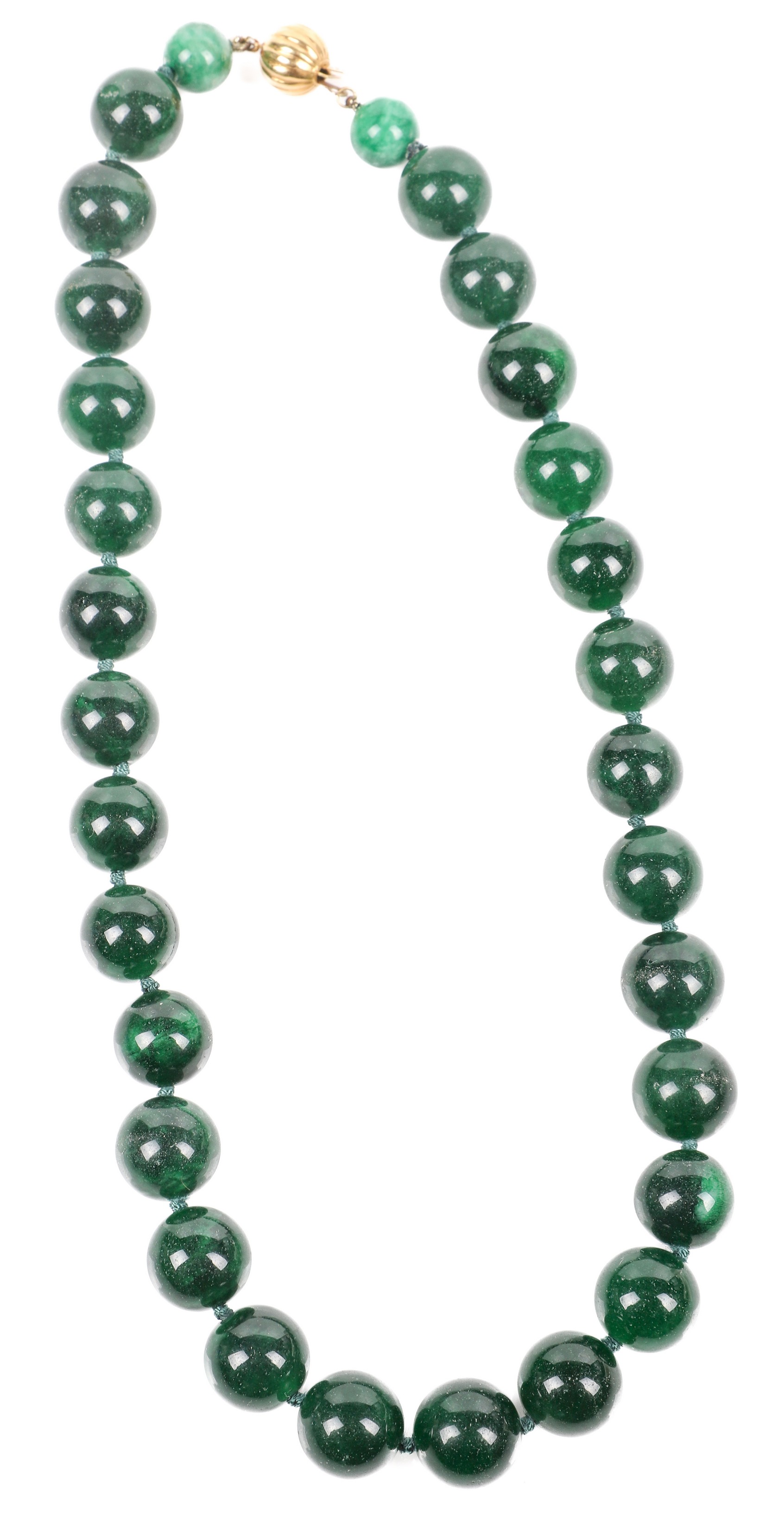 Appraisal: Jade bead necklace mm beads smaller at closure mm K