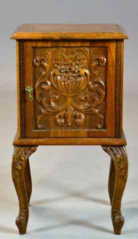 Appraisal: Copper-lined Oak Smoking StandHaving molded overhang top door with carved