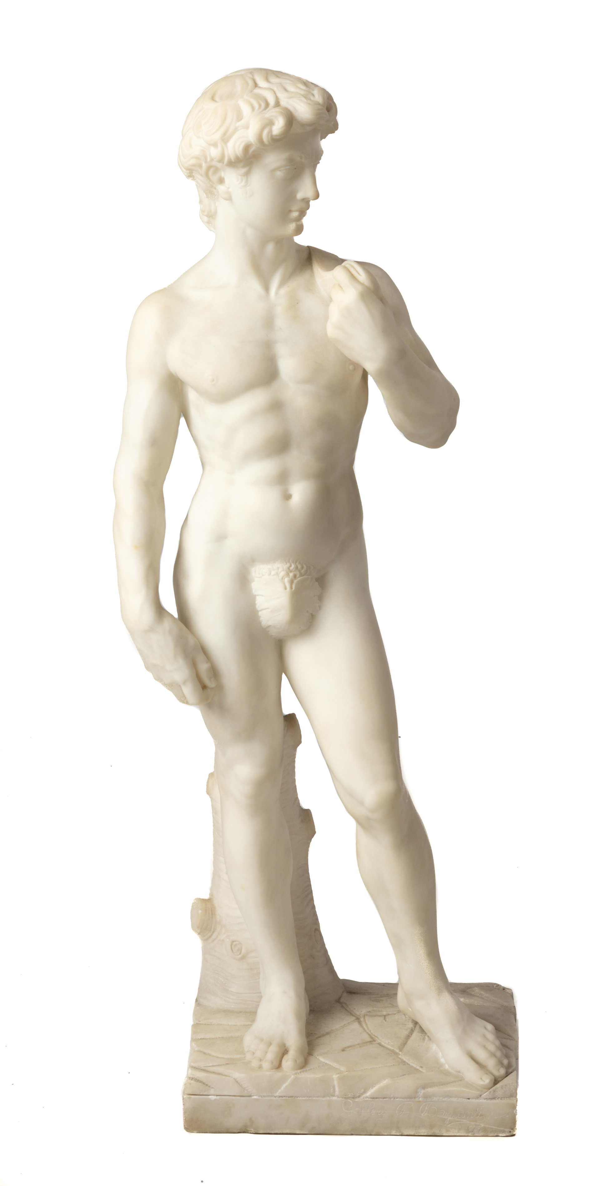 Appraisal: ITALIAN MARBLE SCULPTURE OF DAVID AFTER MICHELANGELO circa Signed 'Geoffery