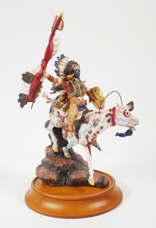 Appraisal: Hand painted porcelain sculpture titled War Cry of the Sioux