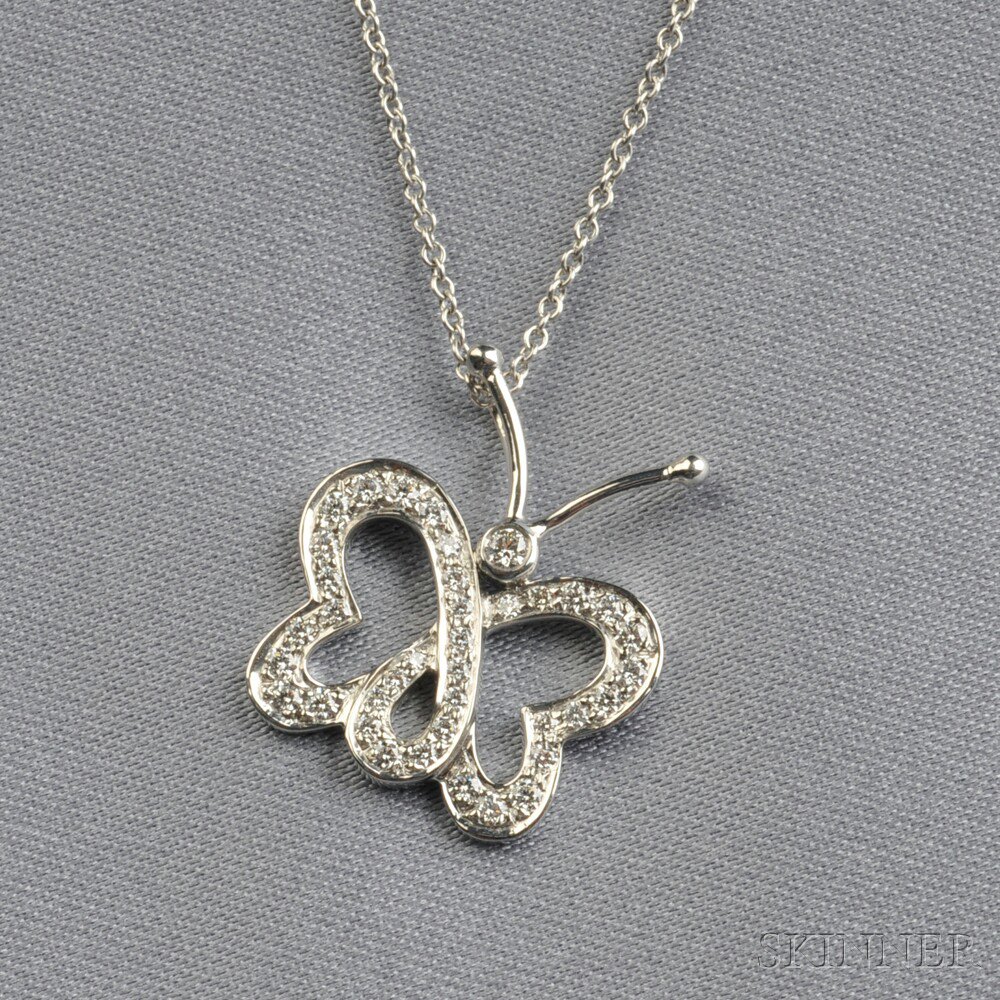 Appraisal: Platinum and Diamond Butterfly Pendant Tiffany Co set with full-cut