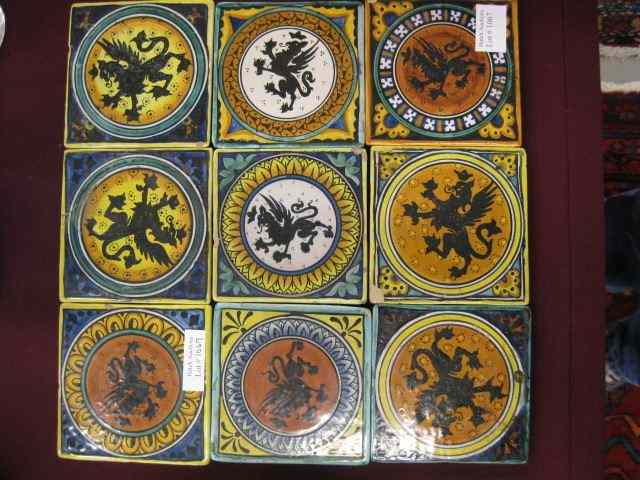 Appraisal: Deruta Italian Faience Pottery Tiles regal lion decor '' square