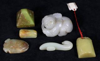 Appraisal: Six Chinese Stone Jade Carvings lot of Chinese stone carvings