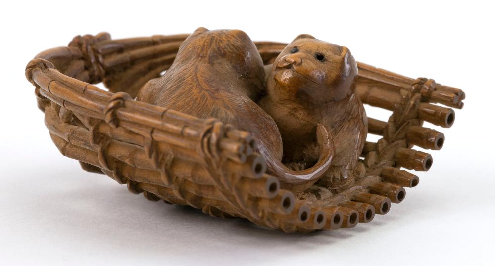 Appraisal: JAPANESE WOOD NETSUKE LATE TH CENTURY LENGTH JAPANESE WOOD NETSUKE