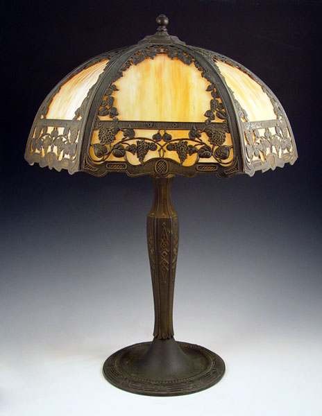 Appraisal: VINTAGE SLAG GLASS TABLE LAMP panel caramel slag glass domed