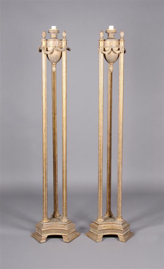 Appraisal: A Pair of Neoclassical Style Gilt Metal Torcheres Height inches