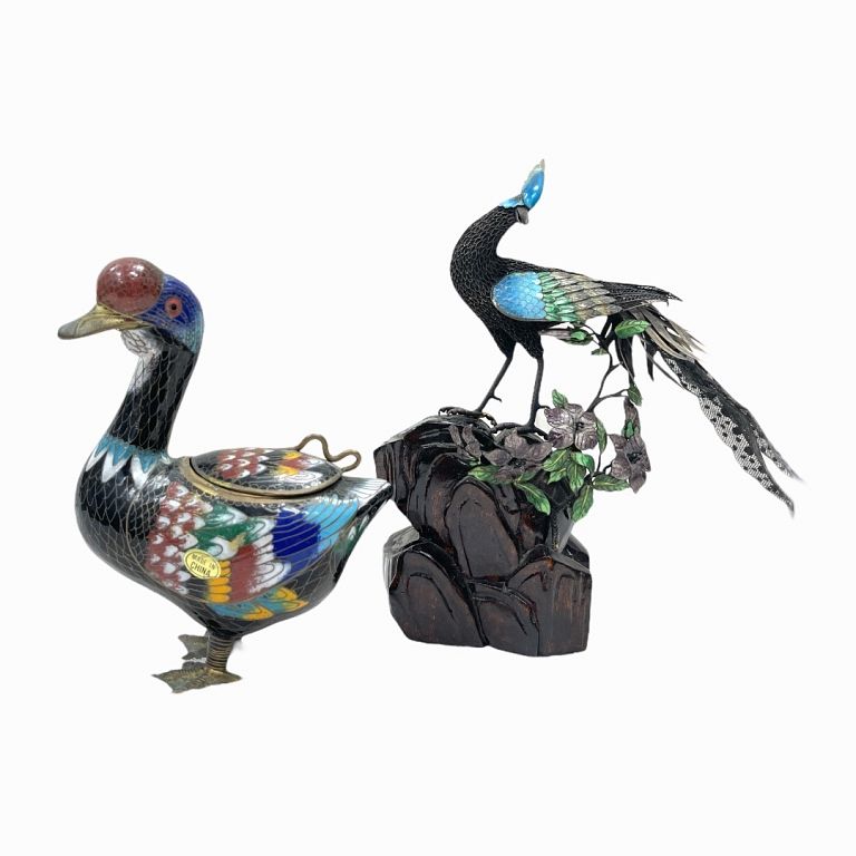 Appraisal: Pair Chinese Cloisonne Enameled Birds One duck and bird of