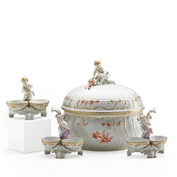 Appraisal: KPM PORCELAIN Comprising three double salts and a circular tureen