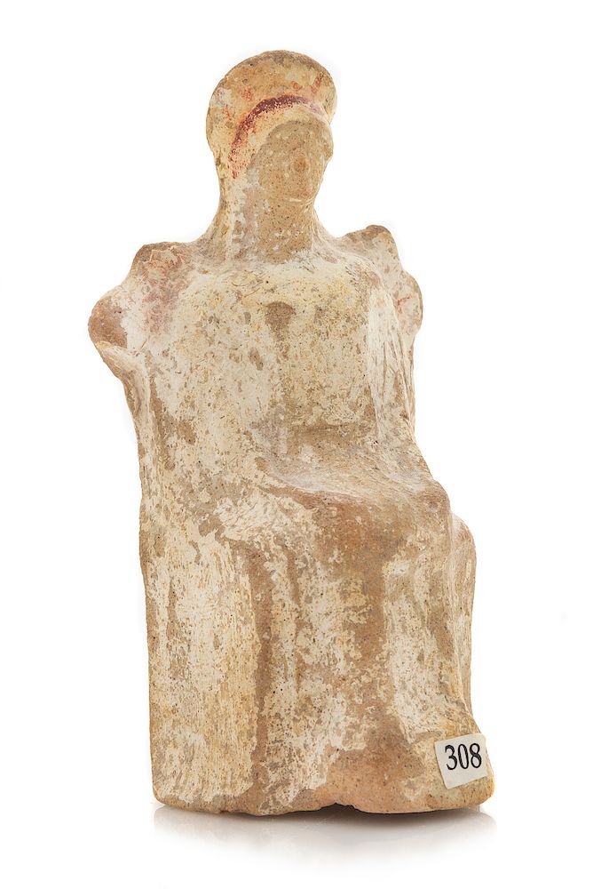 Appraisal: A Greek Terra Cotta Seated Female Figure A Greek Terra