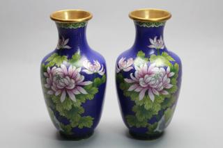 Appraisal: Pair of Blue Chinese Cloisonne vases Pair of Blue Chinese