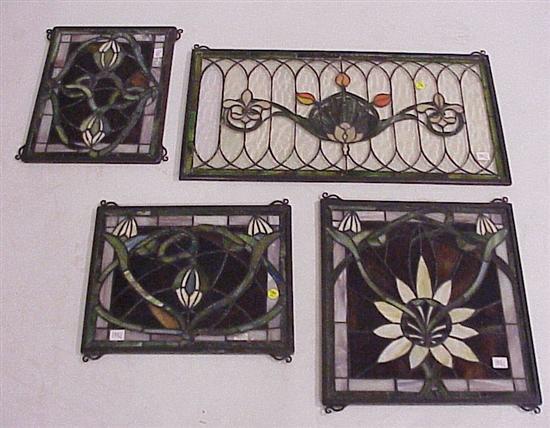 Appraisal: Four leaded glass windows all with floral motif in purple