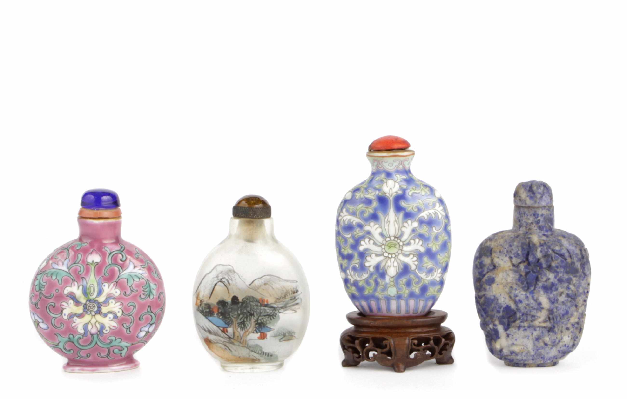 Appraisal: A group of four Chinese snuff bottles interior painted lapis