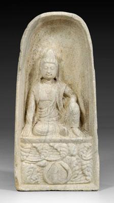 Appraisal: Chinese carved marble Guanyin seated above a lotus pond in