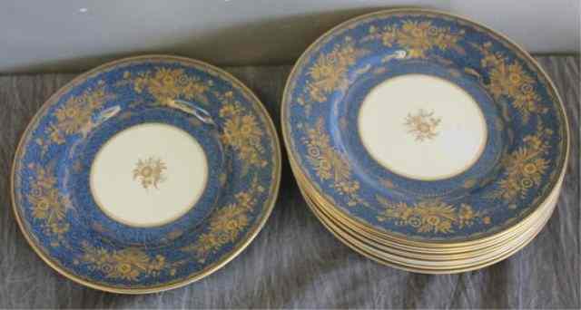 Appraisal: Minton Porcelain Dinner Plates Gilt decoration on a mottled blue