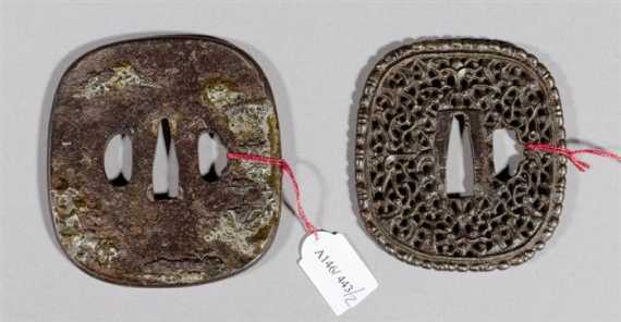 Appraisal: TWO IRON NADE-GAKUGATA TSUBA Japan th ct