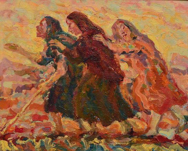 Appraisal: Marian Kratochwil Polish - Three Blind Womenoils on board cm