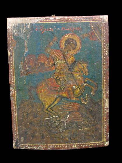 Appraisal: Painted wood Greek Icon - St George slaying the dragon