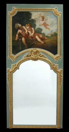 Appraisal: LOUIS XV-STYLE PAINTED AND PARCEL-GILT TRUMEAU The rectangular painting depicting