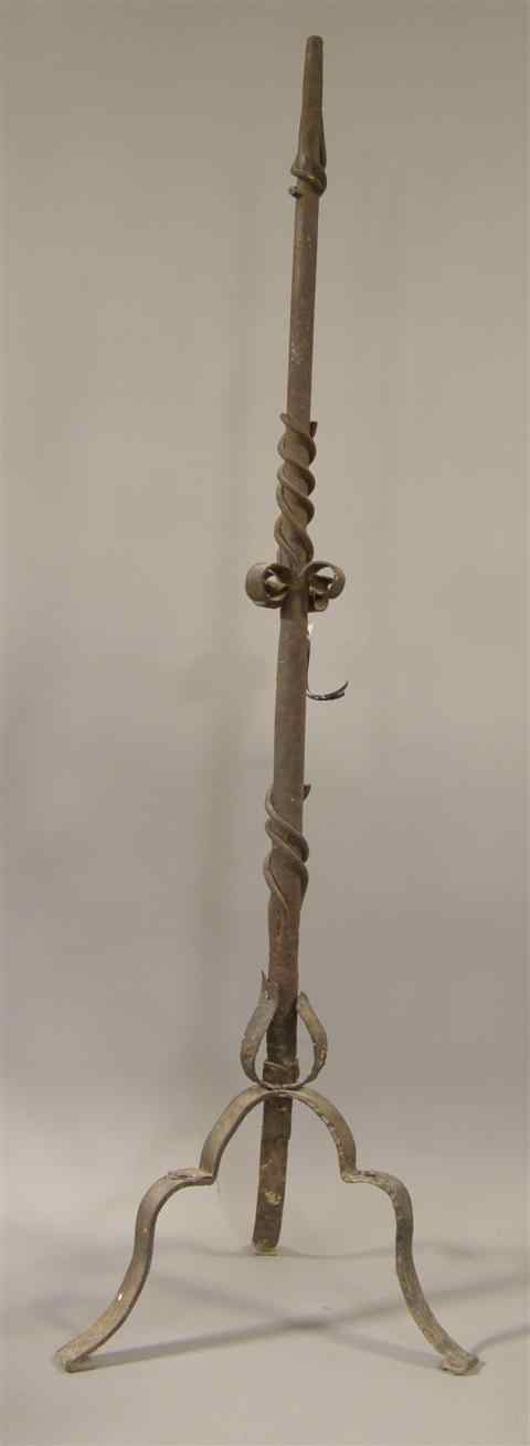 Appraisal: FRENCH WROUGHT IRON CANDLE STAND with central rod on a