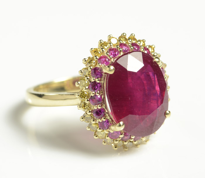 Appraisal: RUBY DIAMOND AND FOURTEEN KARAT GOLD RING with appraisal round