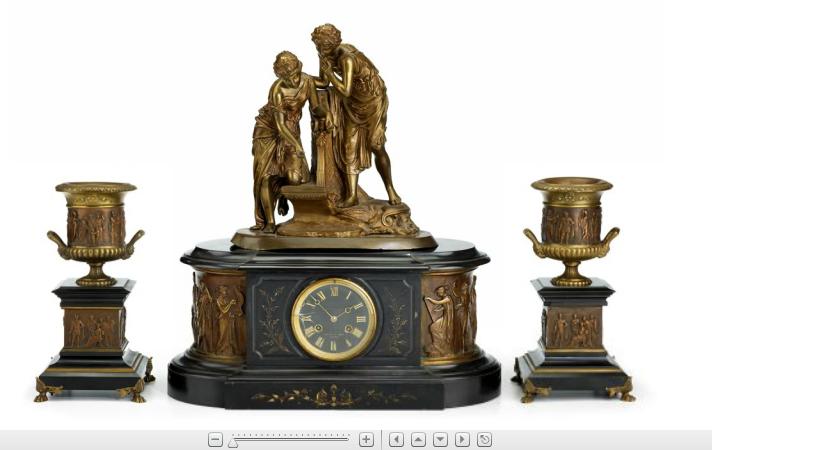 Appraisal: Napoleon III gilt bronze and black marble clock garnitureretailed tiffany