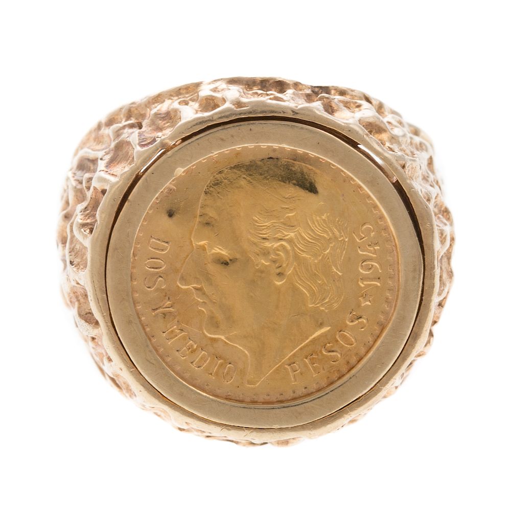 Appraisal: A Mexican Pesos Ring in Gold K yellow gold freeform