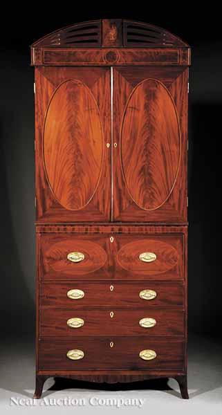 Appraisal: An Antique George III-Style Inlaid Mahogany Secretary Bookcase th c