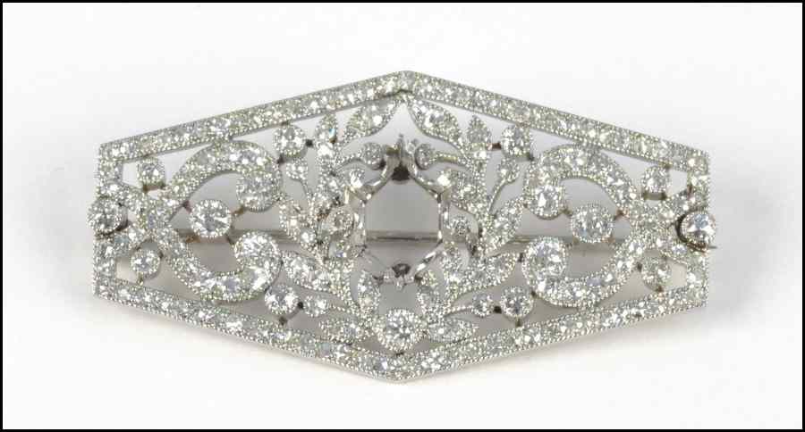 Appraisal: EDWARDIAN PLATINUM AND DIAMOND BROOCH Comprised of Old European cut