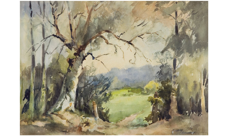 Appraisal: Dorothy Bradshaw Titled 'Green Pastures' watercolour signed and titled Reverso