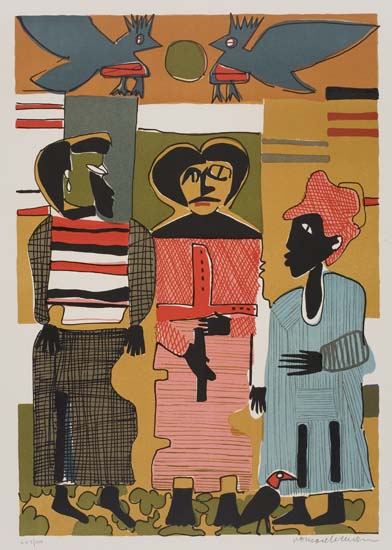 Appraisal: ROMARE BEARDEN - Firebirds Color lithograph x mm x inches