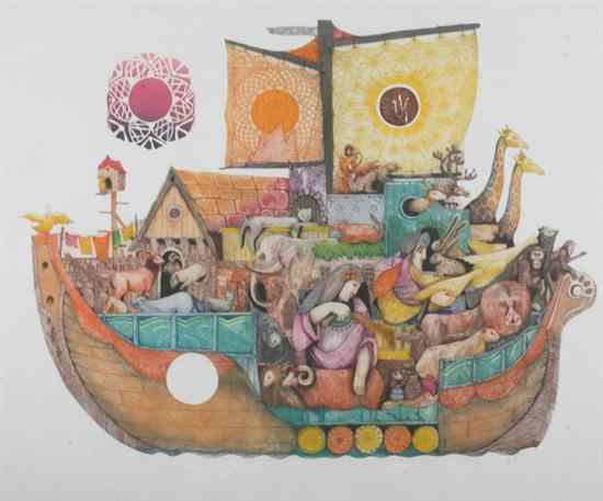 Appraisal: AMRAM EBGI Israeli b NOAH AND THE ARK signed numbered