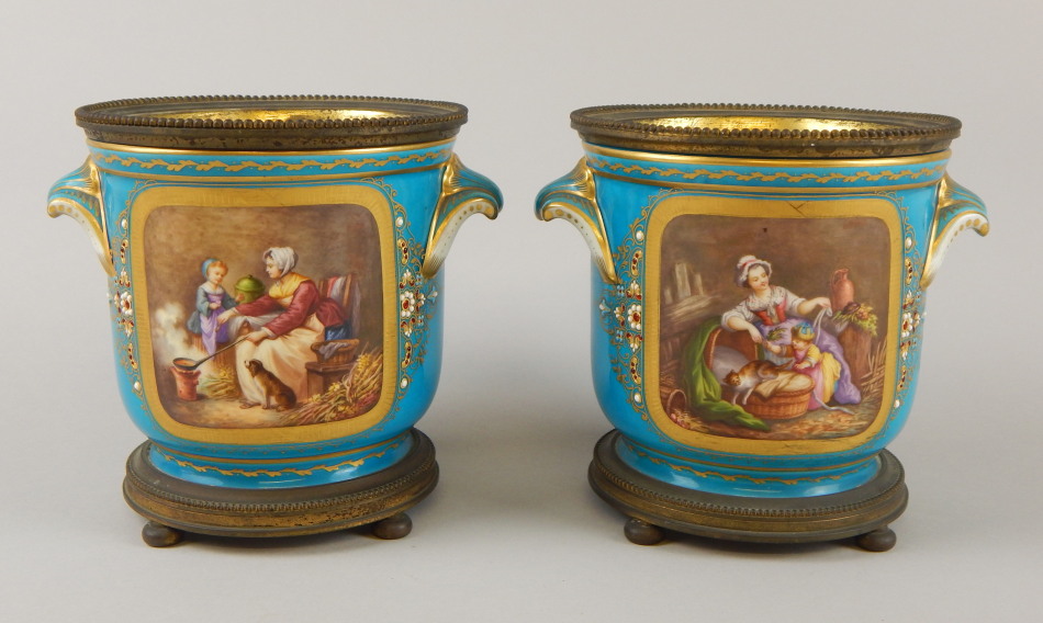 Appraisal: A pair of late thC Sevres style cache pots each