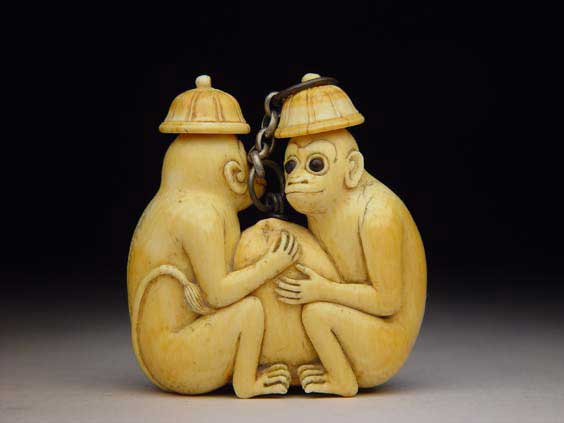 Appraisal: CARVED IVORY DOUBLE SNUFF BOTTLE Well carved ivory double snuff