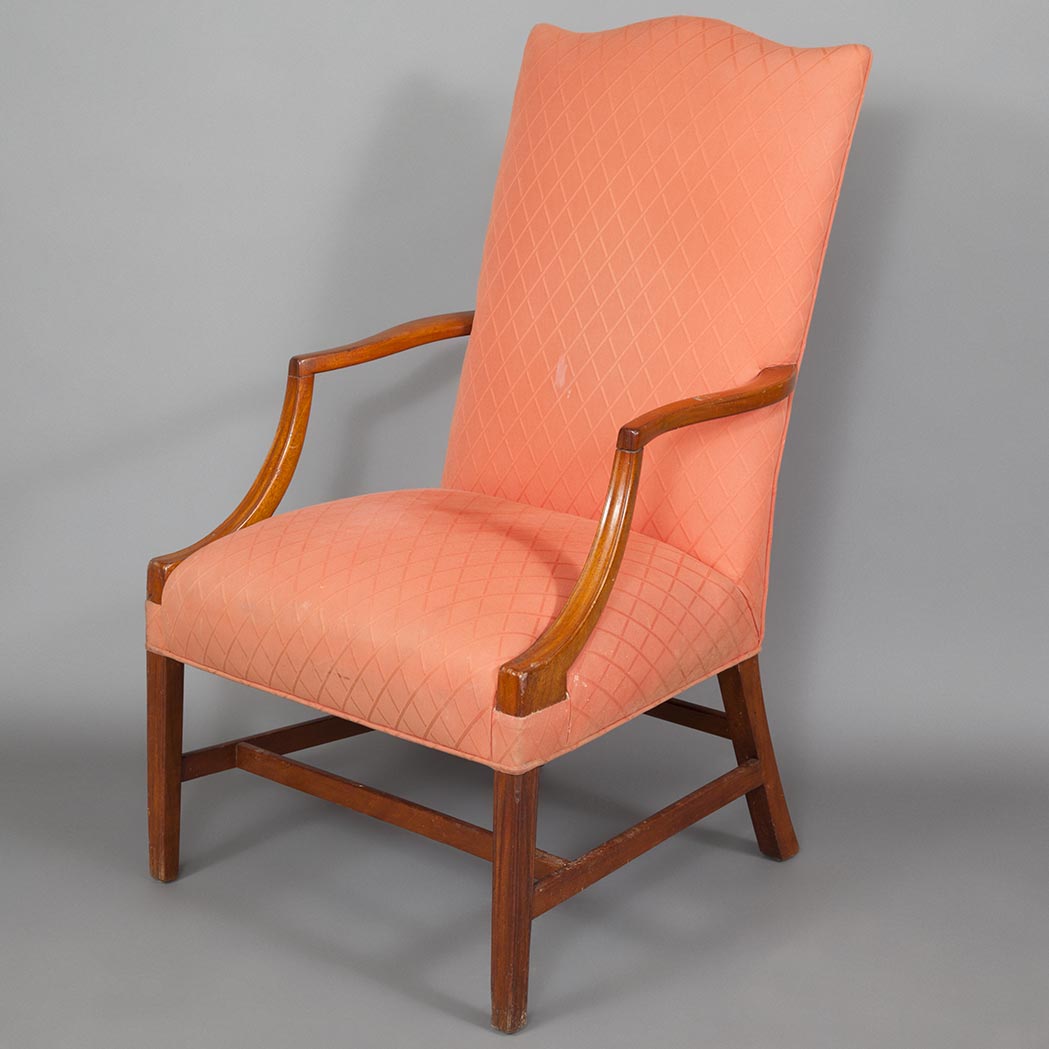 Appraisal: Federal Mahogany Upholstered Lolling Chair Raised on molded straight legs