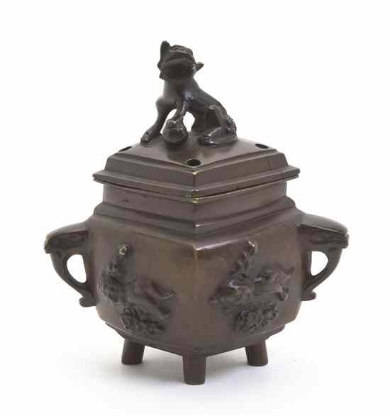 Appraisal: A Chinese Bronze Censer having a fu dog form finial