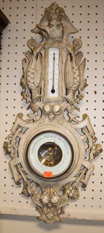 Appraisal: French carved and painted wood barometer Estimate - No condition