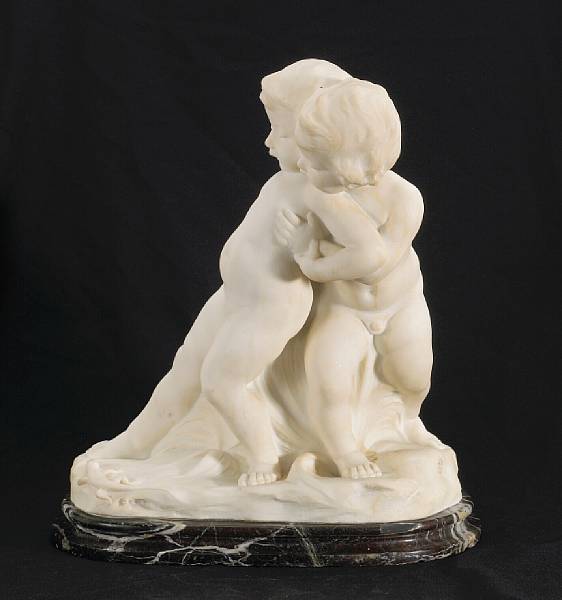 Appraisal: A carved marble figural group of two children late th