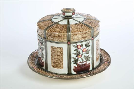 Appraisal: MAJOLICA CHEESE DISH Covered dish with paneled dot star and