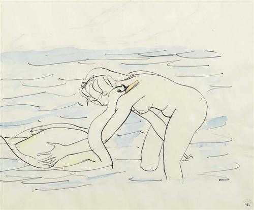 Appraisal: BARRAUD MAURICE Geneva Leda and the Swan India ink and