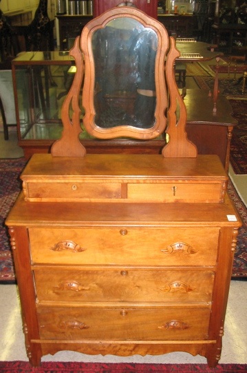 Appraisal: VICTORIAN WALNUT COTTAGE DRESSER WITH MIRROR American c - The